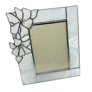 Handcrafted Stained Glass Photo Frame White Floral 5x7